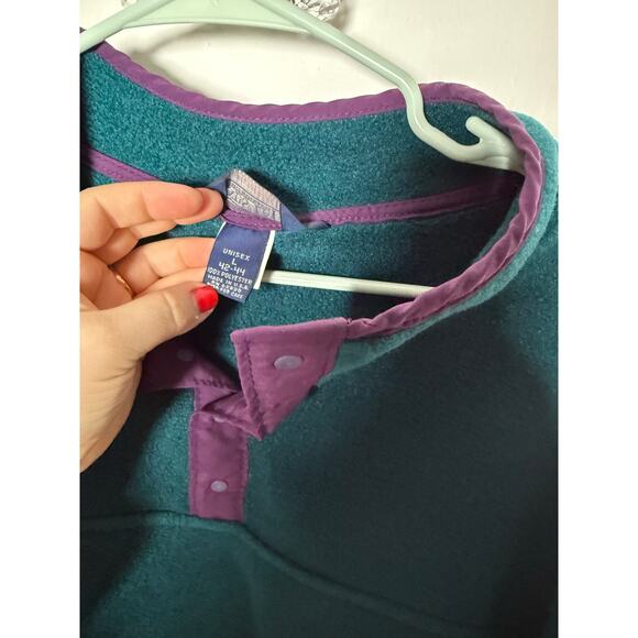 VTG Lands End Fleece Jacket L Green Polartech Quarter Snap Pullover Soft 90s - Picture 5 of 7